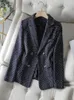 Ternos femininos feminino preto listra azul casual fino blazer casaco outono inverno senhoras manga longa duplo breasted jaqueta feminina