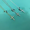 Luxury Designer tiffanitysm classic small cross full diamond necklace womens tiffanitys cross necklace ins small crowd design with box