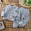 بيجاماس الأطفال الخريف شتاء ثخانة الفانيلا الدافئة الكارتون لطيف Oneck مجموعات الملابس Baby Boys Girls Sleepwear