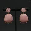 Boucles d'oreilles pendantes GuaiGuai, bijoux Triangle en Quartz Rose véritable, clous en forme d'eau, perles CZ, mariage, faits à la main pour dames et filles