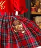 Abiti da ragazza 012Y Bambina Autunno Inverno Velluto rosso Plaid Orso Ricamo Abito da ballo vintage principessa spagnola per Natale Eid causale 231030