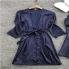 Fdfklak Sexy silk robe women spring summer lace dressing gowns female bathrobe casual sleepwear nightdress bridesmaid robes285U