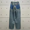 Kvinnors jeans Y2K Spring/Summer Washed Vesicant Mud-Dyed Knifet Cut Damaged Cotton Jeans2023 Fashion High midja Löst raka byxor