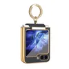 Custodia per telefono Vogue con membrana per rivetti con supporto per anello di diamanti per Samsung Galaxy Folding Z Flip5 Flip4 Flip3 5G Custodia protettiva completa in pelle di grana Litchi Placcatura Staffa Fold Shell