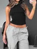 Débardeurs pour femmes Femmes sans manches Racerback Col haut Casual Basic Coton Côtelé Ajusté Débardeur Été Slim Fit Crop Tops Streetwear