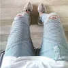 NOUVEAU 2016 Street Hole BIKER JEANS coupe stéréo élastique Trou Ripped Jeans Hommes Denim plier pied locomotive JEANS Strech SKinny Bike203E