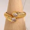 Cluster Rings Trendy Gold Color Spiral Geometric Wedding Ring For Women Girl Brass Water Drop Zircon Opening Finger Party Jewelry