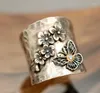 Cluster Rings Vintage Antique Jewelry Women Thai Silver Bee Flower Bat Carved Finger Ring Punk Trend Female Handmade Gifts