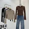 Kadın Hoodies Sonbahar Fermuarı Sweatshirt Kapşonlu Örgü Korgun Tarzı Kore Stili Minimalist Yüce Sweatshirt String Dropship