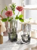 Vases Créatif forme étrange vase en verre carré transparent fleurs aquatiques rose arrangement de fleurs séchées décoration salon salle à manger