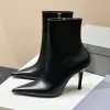 Chanellies pointues en cuir Bottise en cuir noir rouge femme authentique orteils Stiletto Boots de cheville à talons côté zip zip bottes de mode Highheed