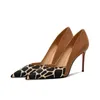 Klänningskor 2023 Våren och hösten French Sexy Temperament Leopard Print High Heels Women's Thin Heel Pointed