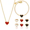 Petit collier en forme de cœur rouge en acrylique plaqué or, style clair, ensemble de trois pièces, boucles d'oreilles et Bracelet