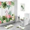 Rideaux de douche 3D Flamingo Rideau Tropical Animal Plante Palmier Paysage Salle de bain Décor Ensemble Tapis de bain antidérapant Couverture de toilette