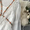 Casual Dresses Retro Elegant Embroidery Tassels V Neck Chiffon Dress A-line Long Sleeve High Waist Women Summer