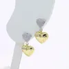 Dangle Oorbellen Two Tone Gold Color Mix Plain Micro Verharde Dubbele Hart Charme Drop Earring Mode Vrouwen Vriendin Gift Sieraden