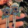 Dangle Earrings Fashion Colorful Flower Zircon Blue Rose Tassel Cubic Zirconia For Women CZ