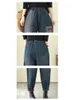 Женские джинсы Spring Fash Fashion Vintage Denim Pants Большой карманный лоскут женский эластичный талия свободные повседневные шикарные брюки гаремы