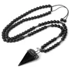 Dangle Oorbellen Natuursteen Lava Rock Gemengde Kristallen Ketting Vrouwen Roze Amethist Hanger Verstelbare Sieraden Voor Mannen En