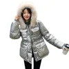 Women's Down Winter Shiny Mid-length Cotton Coat Female Korean Style Thick Warm Jacket Drawstring Waist Quilted Slim JD1979