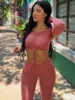 Urban Sexy Kleider Hugcitar Slash Neck Langarm Raffung Schnürung Sexy Crop Top Hosen 2-teilige Sets Herbst Damenmode Streetwear Urlaubskleidung