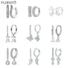 Boucles d'oreilles créoles en argent Sterling 925 pour femmes, pendentif géométrique à la mode, Zircon blanc, bijoux tendance à perforation, 2023