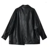 Women's Leather Mid-length Loose Vintage Black Big Pocket Faux Coat With Belt Spring Autumn 2023 Women Casual Biker Jacket Veste Femme
