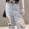 Frauen Jeans Hohe Taille Zerrissene Für Lose Dünne Denim Hosen Reithose Overalls 2023 Vintage Weibliche Zerrissene Hosen Streetwear