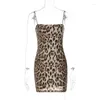 Casual Dresses Mozision Spaghetti Strap Leopard Print Mini Dress For Women Fashion Sleeveless Backless Skinny Night Club Party Sexy