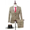 Ternos masculinos 2023 italiano mais recente casaco calça projetos tweed xadrez 3 peça terno masculino fino ajuste moda vestido de casamento roupas masculinas terno masculino