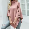 Camisolas femininas 2023 outono inverno botão poncho mulheres camisola oversized gola alta jumper malhas férias vintage capa batwing manga