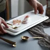 Plates Pure White Rectangular Ceramic Flat Plate European Bread Cake Tray Dessert Sushi Sashimi El Display