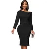 Casual Dresses Midi Dress Lady Solid High Maisted Long Sleeve Work for Women Office Elegant Formal Business Slim BodyCon Vestidos