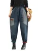 Jeans pour femmes Printemps Automne Mode Vintage Denim Pantalon Grande Poche Patchwork Femme Taille Élastique Lâche Casual Chic Sarouel Pantalon