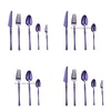 Servis uppsättningar 5 datorer/set lila rostfritt stål bestick plattvaror Set Knife Fork Spoon Western dessert Högkvalitet Tabelledar Drop Deliv DH92C