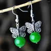 Kolczyki Dangle Natural Chrysopraze Tybetan Silver Butterfly Eerbop Aquaculture Hook Women Ear Stud Prezent DIY Fashion Fashion