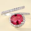 Bagues de cluster Bague de couleur argentée pour femmes Mariage Rouge CZ Stone Engagement Cadeau d'anniversaire