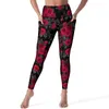 Leggings pour femmes rose pantalon de yoga floral sexy fleurs rouges graphiques push up fitness leggins feme