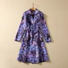 2023 Autumn Purple Floral Print Belted Trench Poleś