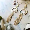 Dangle Earrings Witchy Hand Magic Hands Crystal Quartz Brass Crescent Moon And Sun Bohemia