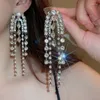Boucles d'oreilles pendantes exagérées avec chaîne en strass pour femmes, bijoux de fête de luxe légers de qualité supérieure en Europe et en amérique