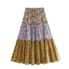 Skirts ZEVITY Women Fashion Patchwork Flower Print Pleat Ruffles A Line Midi Skirt Female Elastic Waist Bow Tied Vestidos Mujer QUN4507