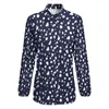 Blouses pour femmes Chemisier imprimé dalmatien bleu et blanc design élégant femme à manches longues chemises de mode de rue printemps vêtements surdimensionnés