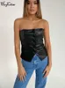 Abiti sexy urbani Hugcitar Pu Leather Bottoni senza spalline neri Sexy Bodycon Crop Tube Top Autunno Inverno Donna Elegante Streetwear Abiti da discoteca