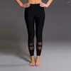 Aktywne spodnie 2024 Black Mesh Leggings Joga Rajstopy Jegging Femme chuda sport