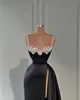 Black Sheath Evening Gown Beaded Straps Crystal Neck Party Prom Dresses Split Formal Long Dress for special occasion