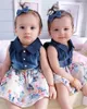 Robes d'été pour petites filles, sans manches, col rabattu, chemise en Denim, motif floral, vêtements d'été pour tout-petits