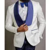 Męskie garnitury niebieskie szal Lapel szczupły do ​​ślubnego białego kwiatowego pary tuxedo 3 sztuki Blazer z spodniami i kamizelką 2023
