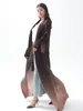 Women's Trench Coats Miyake Pleated Turndown Collar Gradient Color Lantern Sleeve Long Women 2023 Abaya Fashion Designer Elegant Jackets