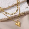 Hänge halsband dubbla lager hjärta för kvinnor guld färg halskedja rostfritt stål halsband smycken kvinnlig gåva